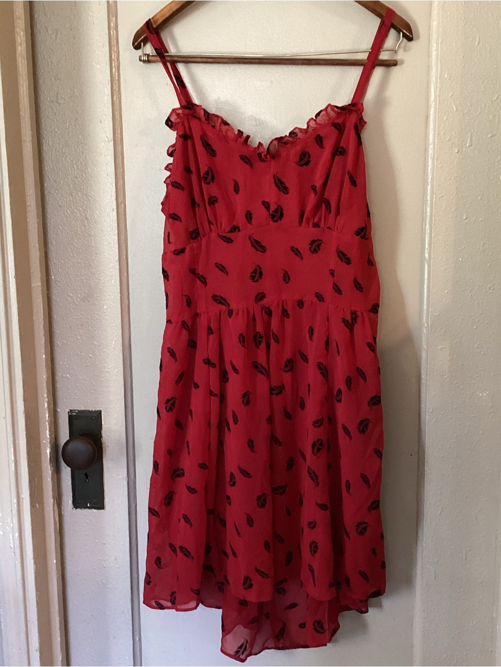 Goth Core Y2K Womens XL Red & Black Leaf Print Rockabilly Hot Topic Zip Dress